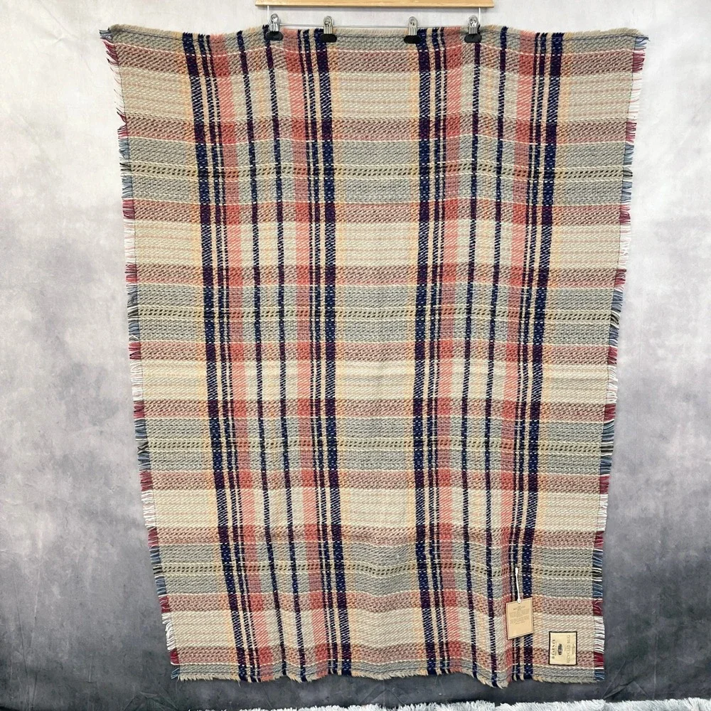 Blarney Woollen Mills The Recycled Rug Blanket 47x59 Plaid Wool Cottage Ireland